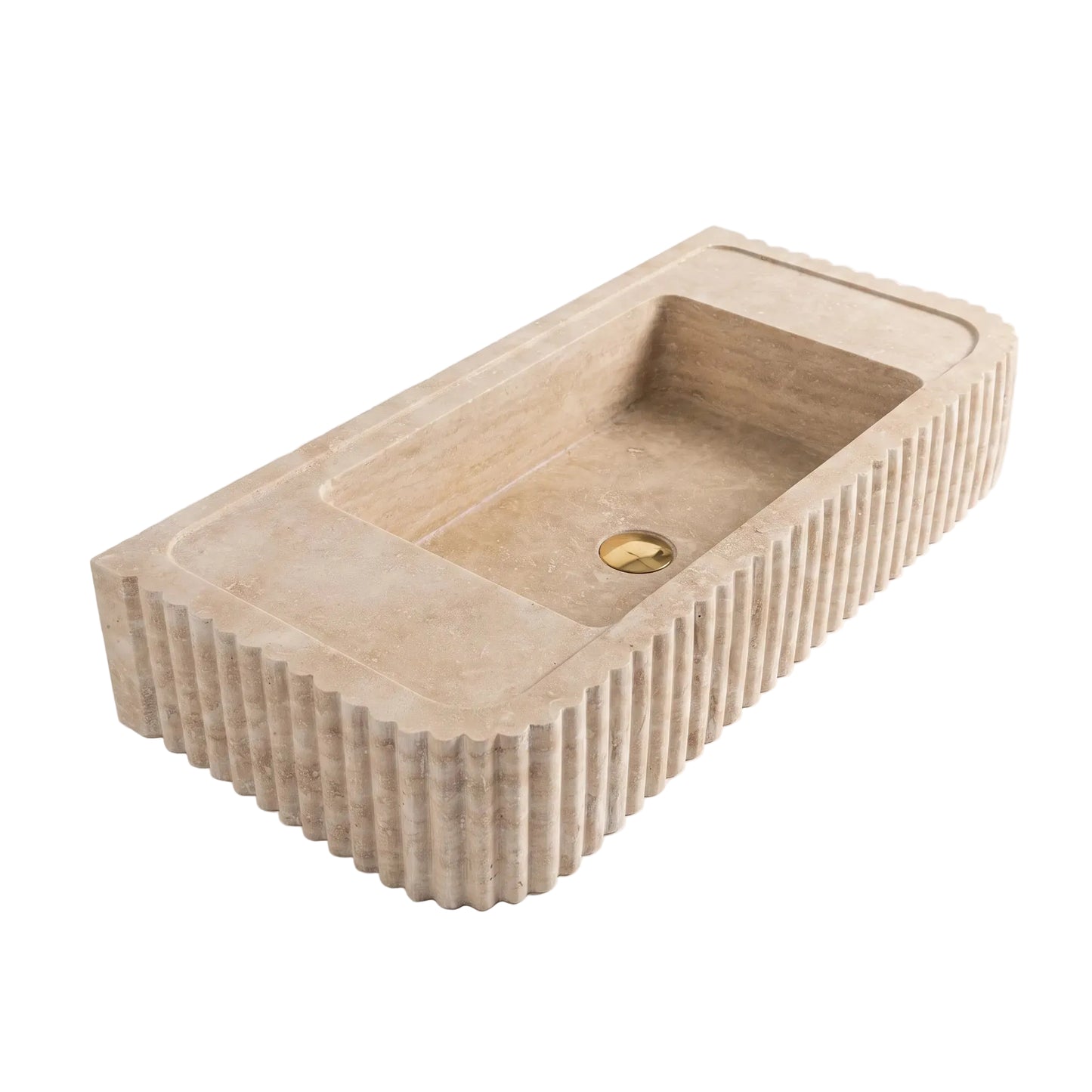 Solenza Custom Wall-Mounted Fluted Travertine Marble Bathroom Sink