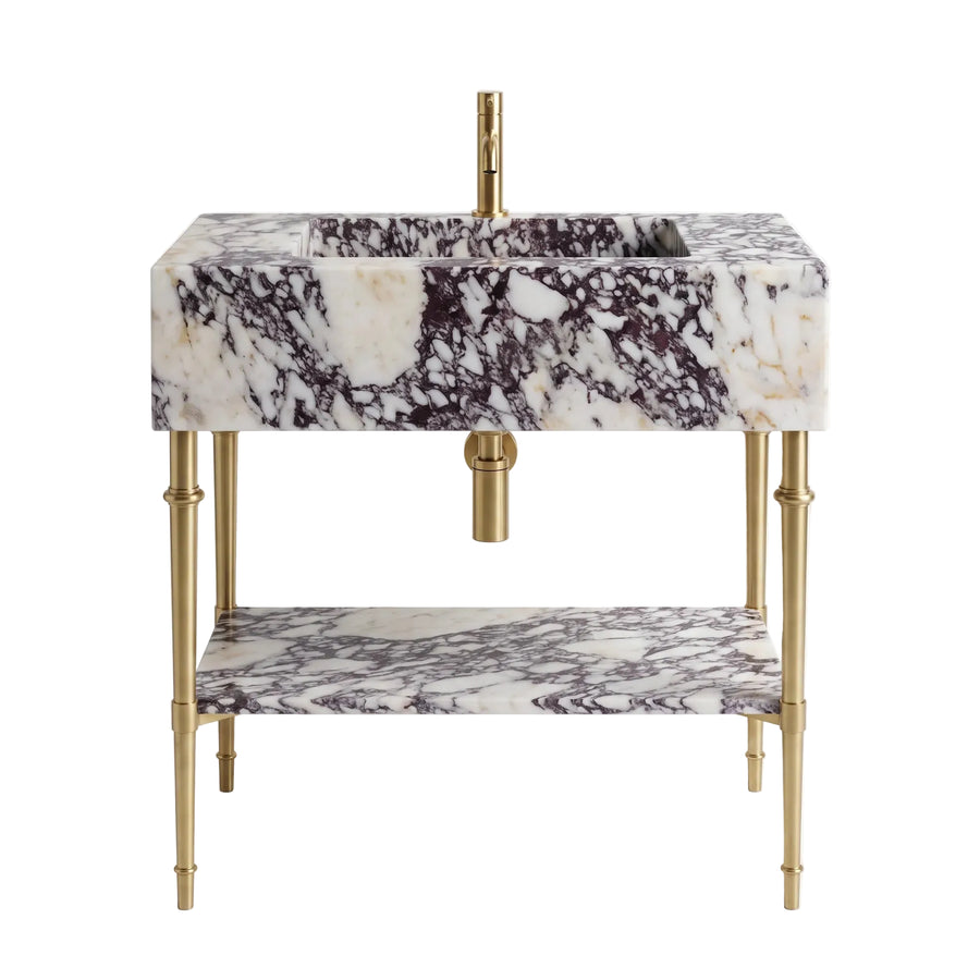 Sorrento – Custom Calacatta Viola Marble Sink Vanity with Solid Brass Console Legs