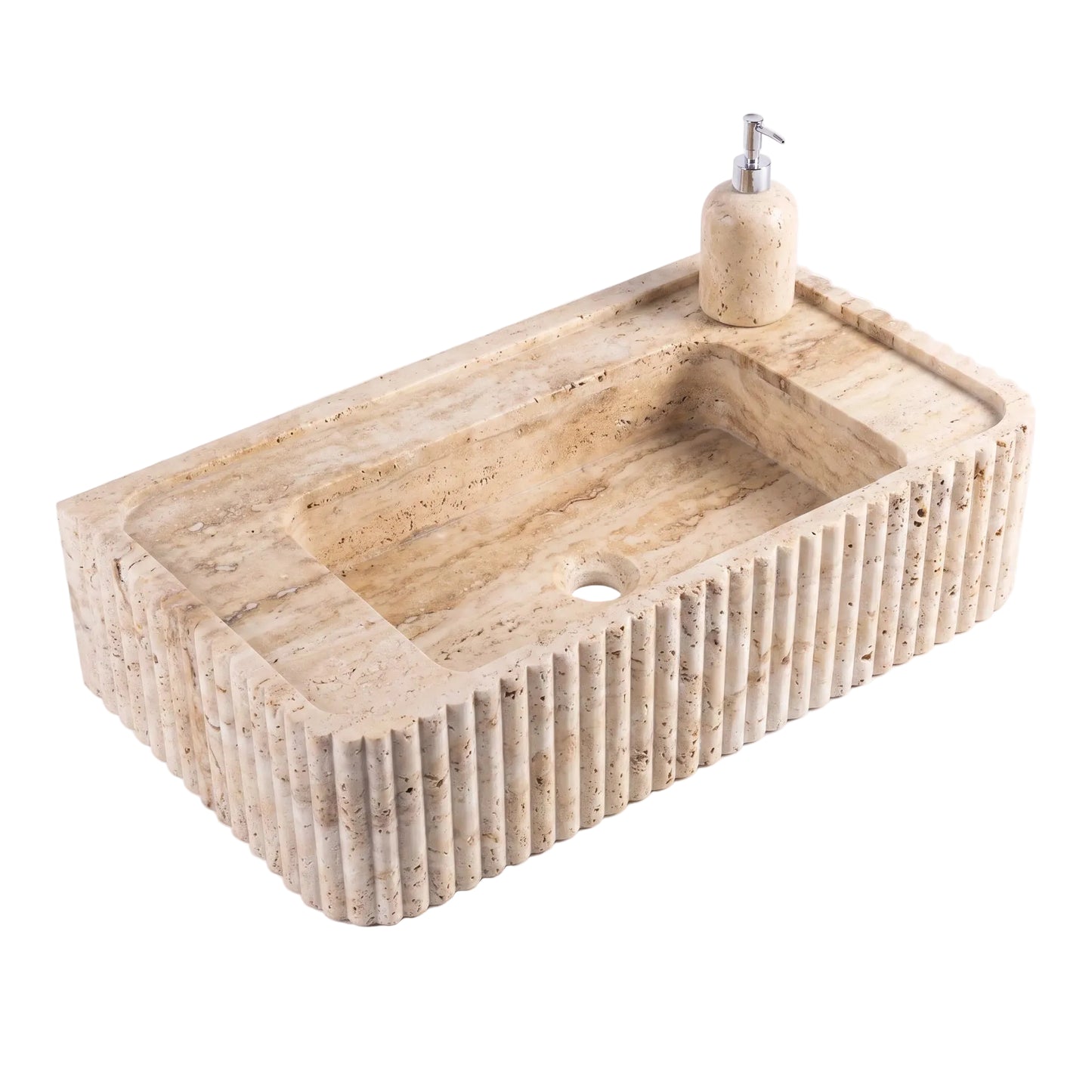 Tivaro - Custom Wall-Mounted Fluted Travertine Marble Bathroom Sink