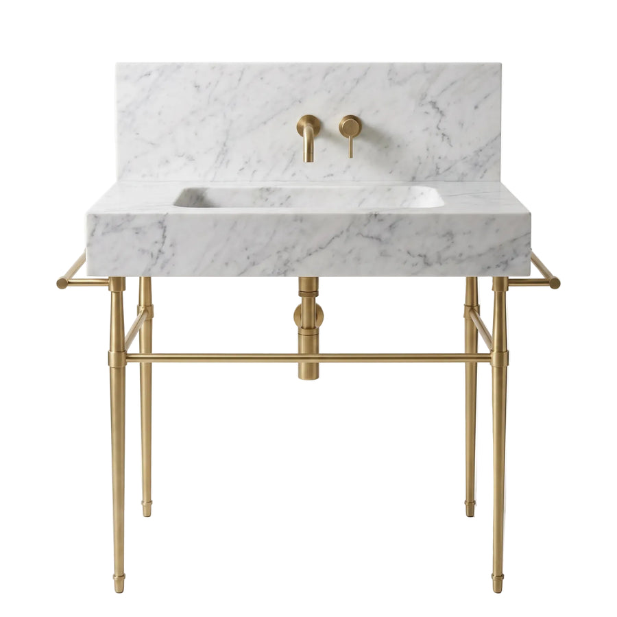 Tivoli – Custom Carrara White Marble Sink Vanity with Solid Brass Console Legs