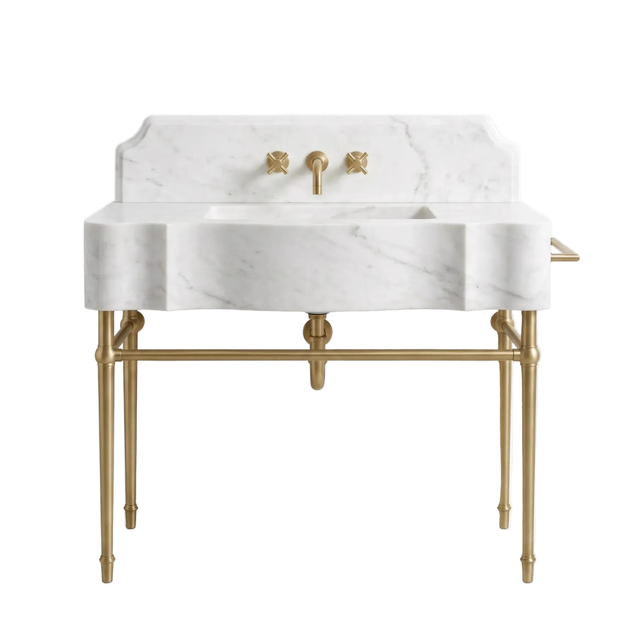 Tuba – Custom Carrara White Marble Sink Vanity with Solid Brass Console Legs