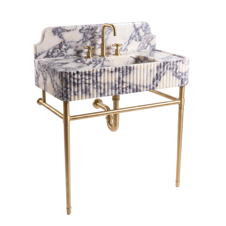 Valenza – Custom Calacatta Viola  Marble Sink Vanity with Solid Brass Console Legs