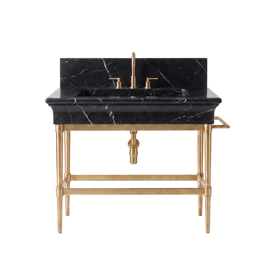 Valleria – Custom Nero Marquina Marble Sink Vanity with Solid Brass Console Legs