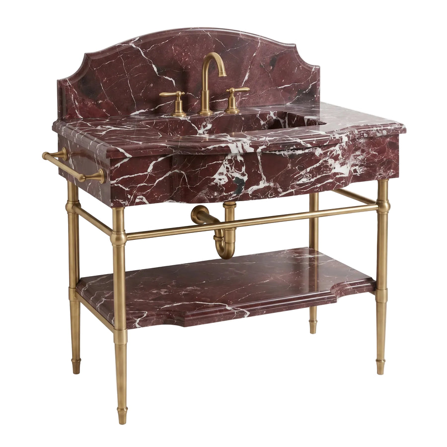 Venezia – Custom Rosso Levanto Marble Sink Vanity with Solid Brass Console Legs