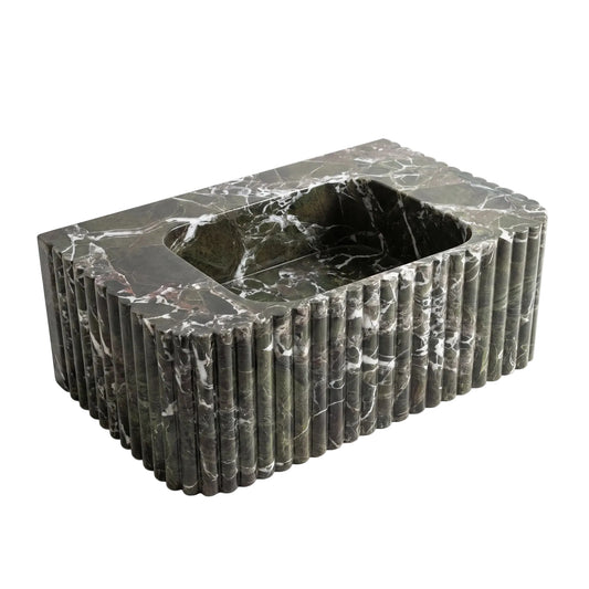 Verdeo 30 inch Green marble fluted wall mounted bathroom sink with integrated basin