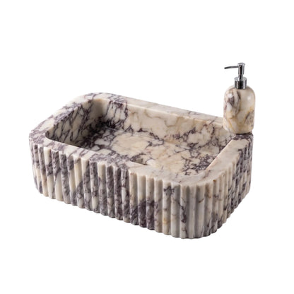 Verona 30 inch Calacatta Viola fluted wall mounted marble bathroom sink with integrated basin