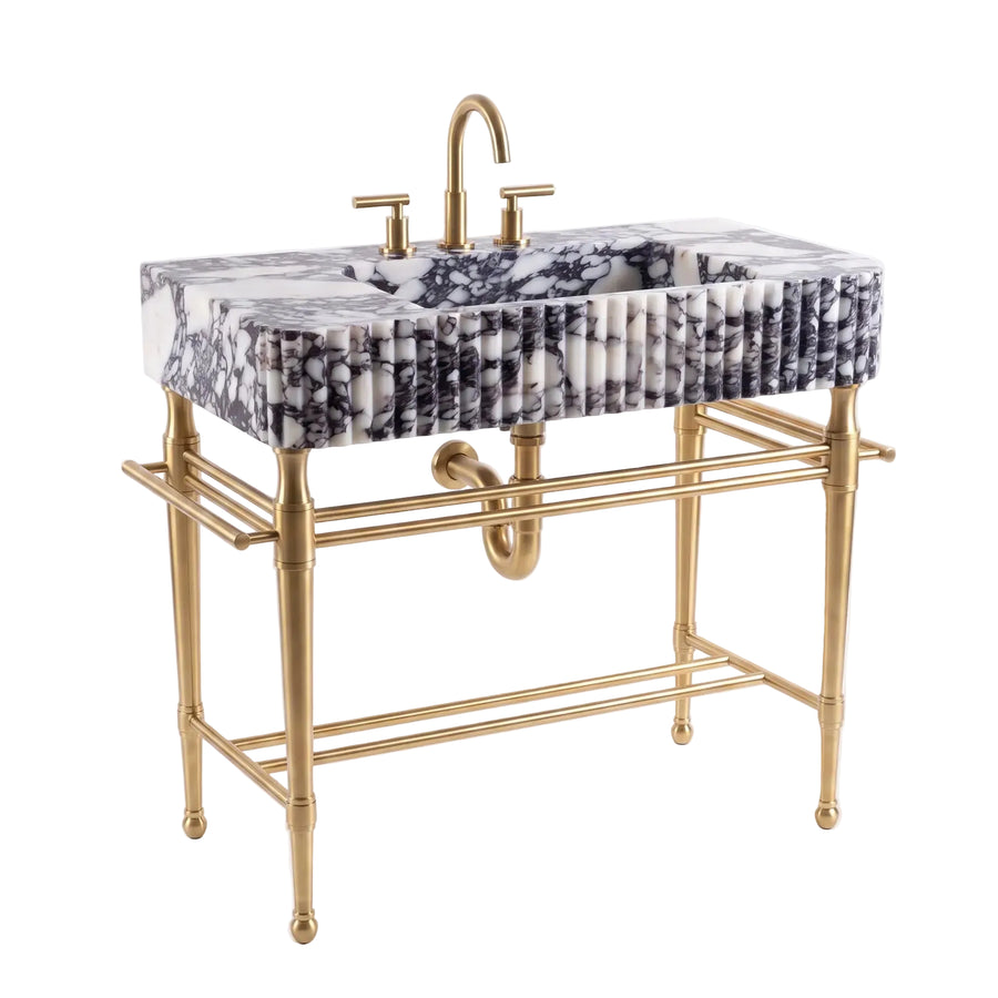 Verona – Custom Calacatta Viola Marble Sink with Solid Brass Console Legs