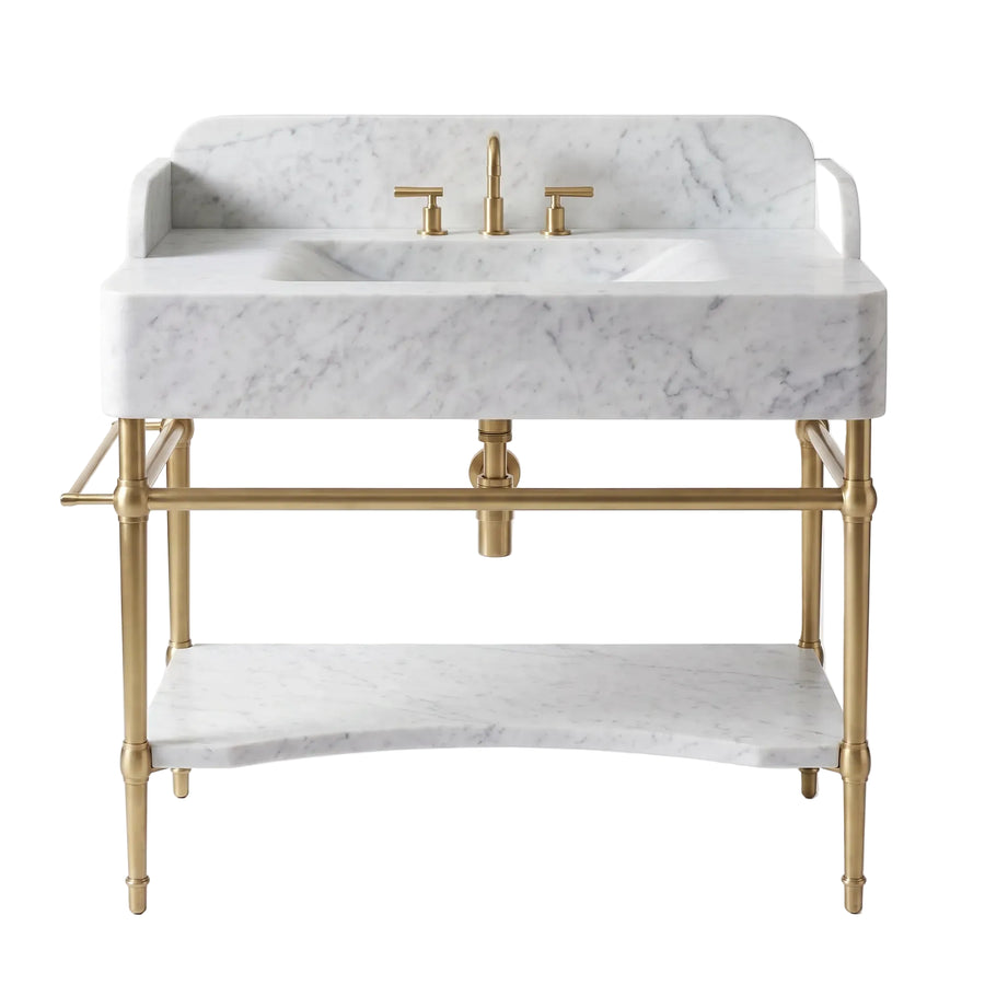Vicenza – Custom Carrara White Marble Sink Vanity with Solid Brass Console Legs