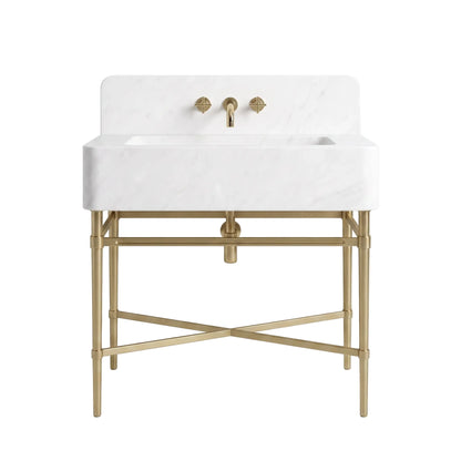 Virella 30 inch Calacatta White marble bathroom vanity with sink, backsplash and solid brass console legs