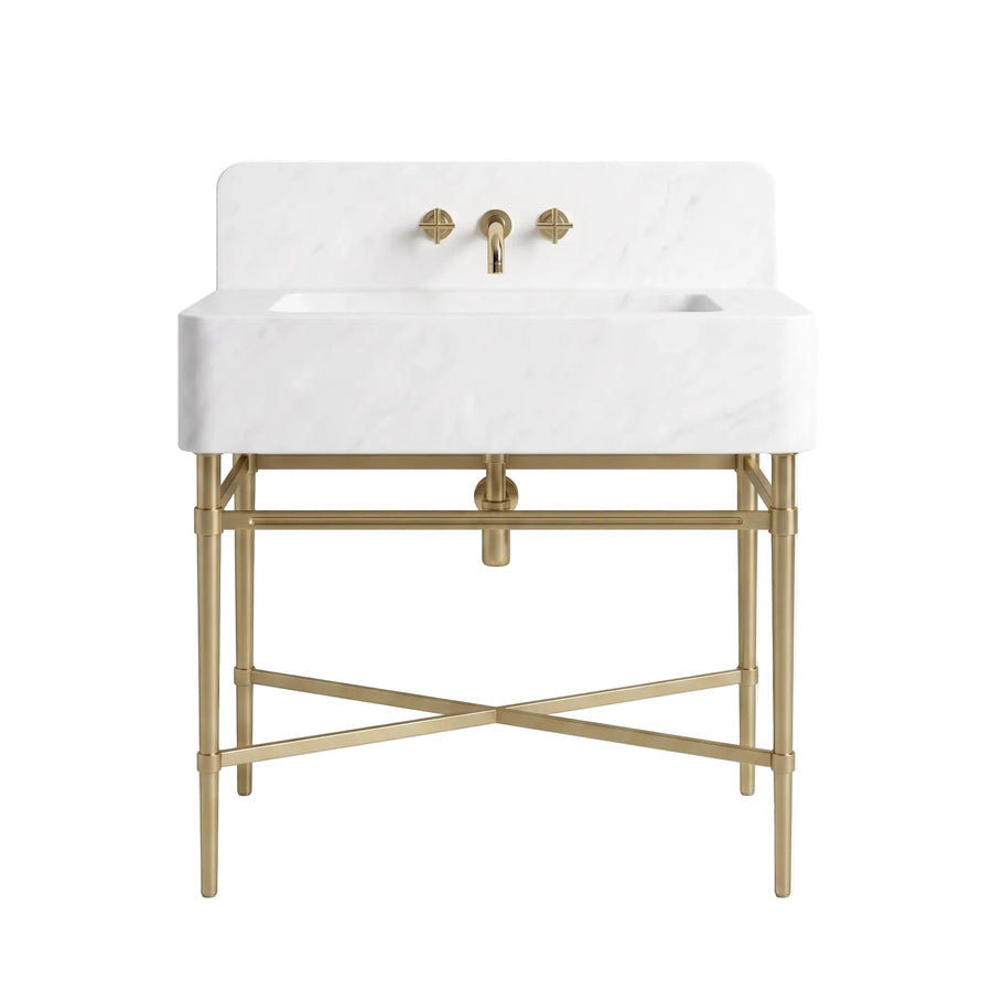 Virella – Custom Calacatta White Marble Sink Vanity with Solid Brass Console Legs