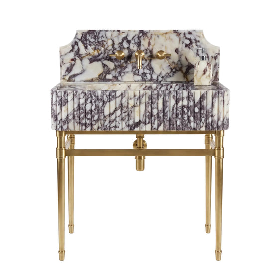 Volterra – Custom Calacatta Viola Marble Sink Vanity with Solid Brass Console Legs