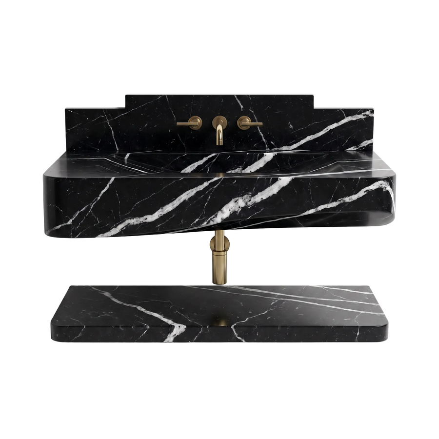 Westbridge – Custom Nero Marquina Marble Bathroom Vanity with Floating Shelf