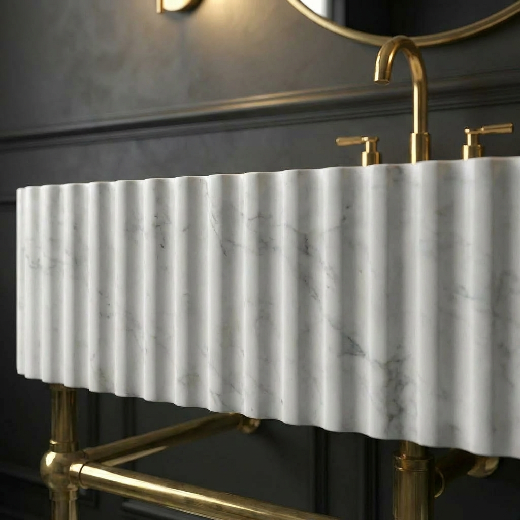 30" White Marble Sink With Brass Console Legs