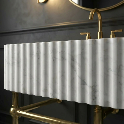 30" White Marble Sink With Brass Console Legs