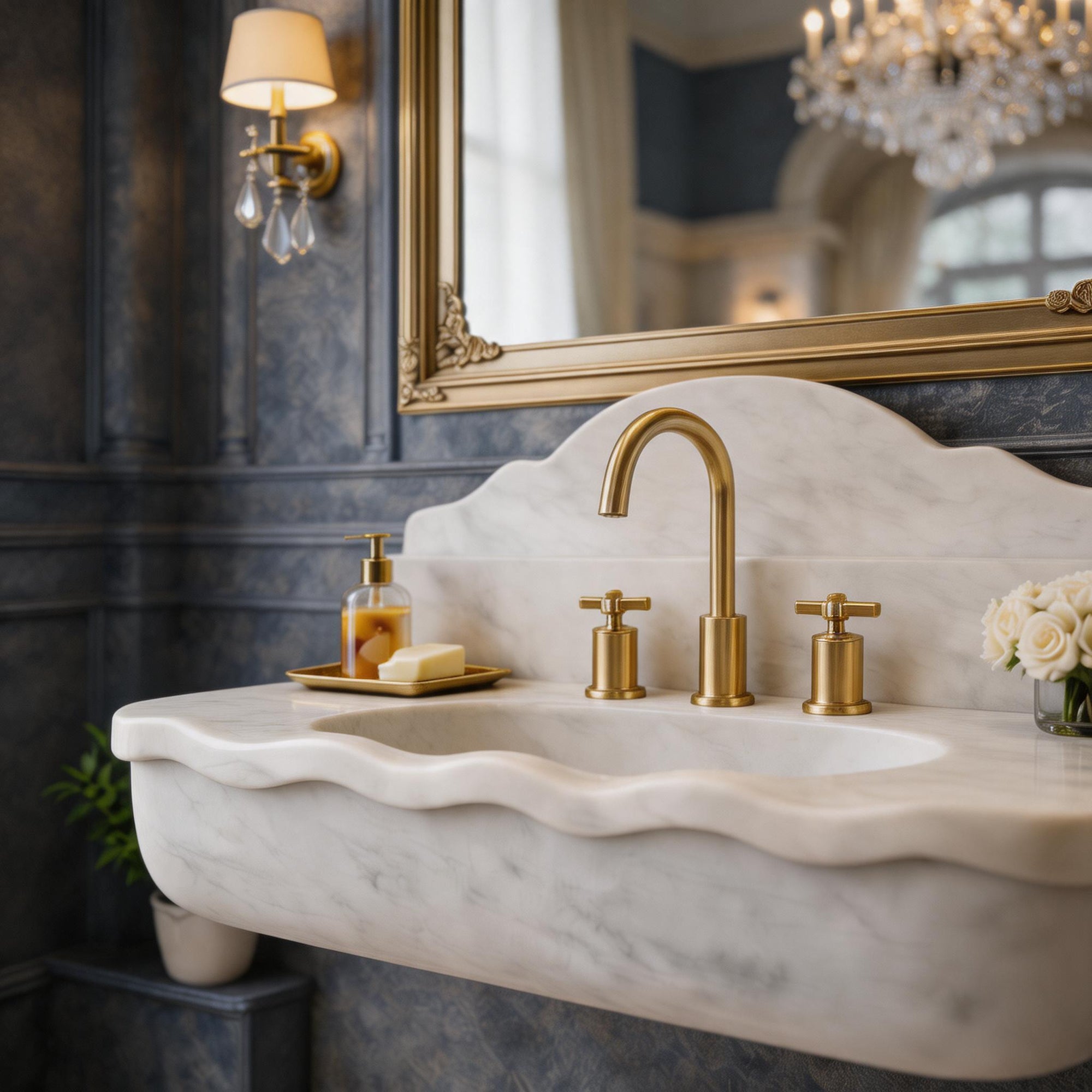 30" Cararra Marble Sink with backsplash