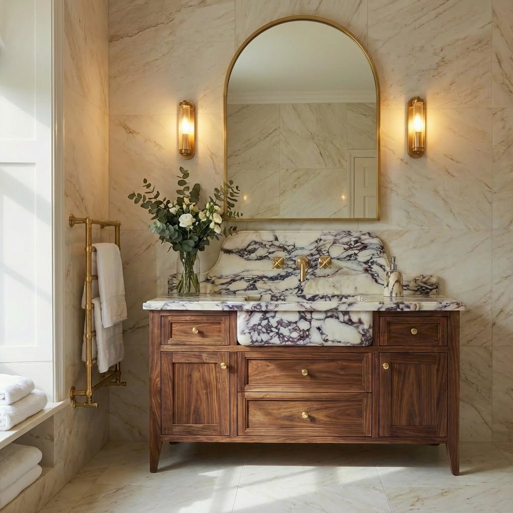 60" Marble Sink Vanity with Wood Cabinet | Made to order