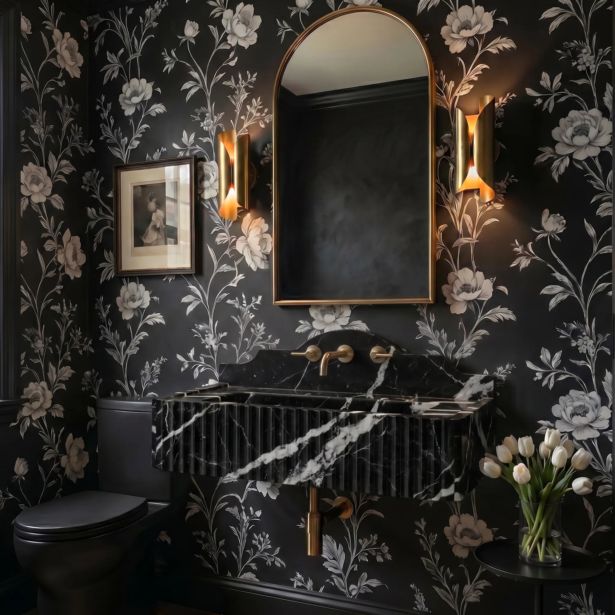 Nero Marquina Marble Sink 30x16x8 with 8 Backsplash