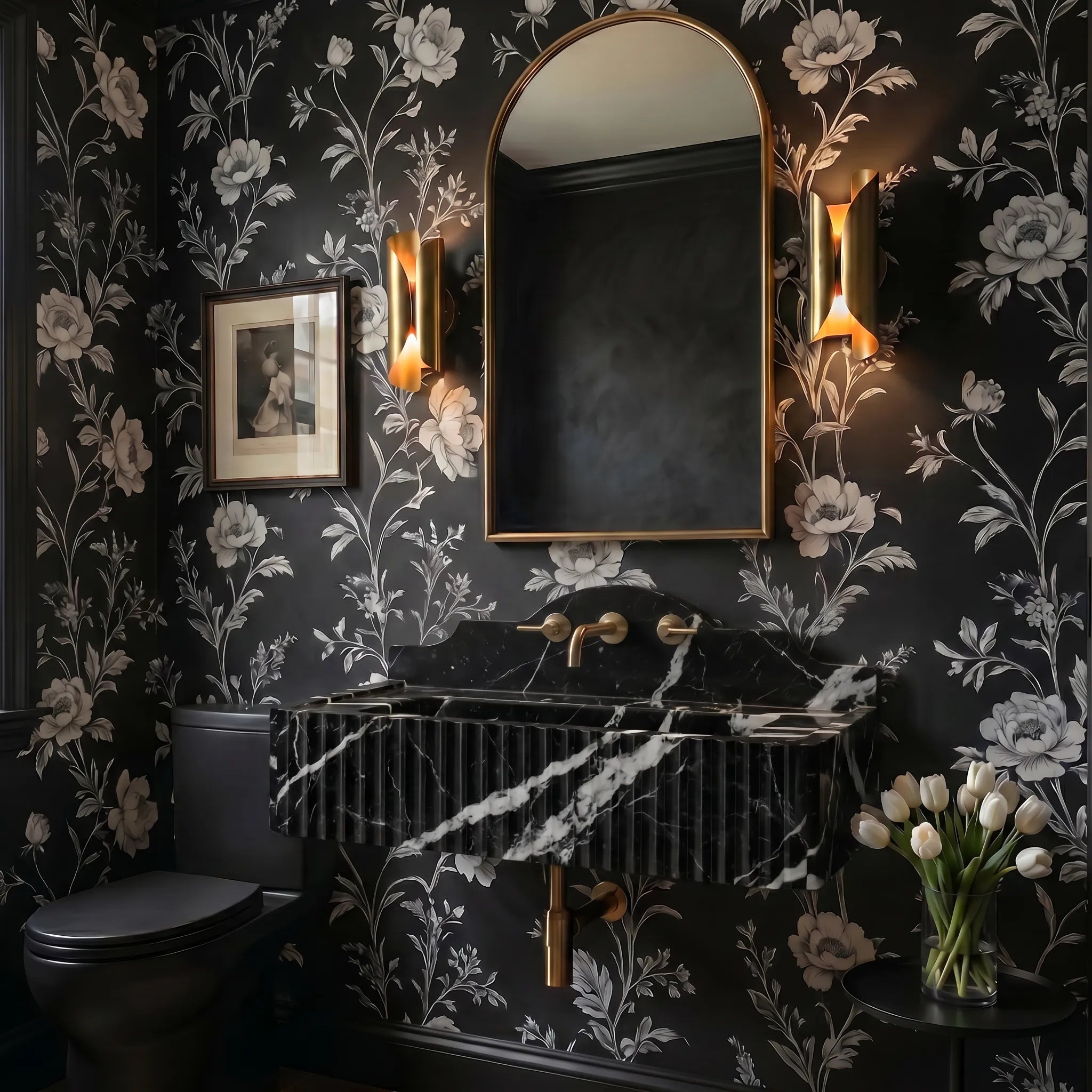 Nero Marquina Marble Sink 30x16x8 with 8 Backsplash