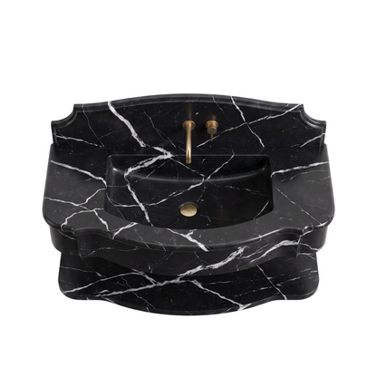Brescia 30 inch Nero Marquina floating marble bathroom sink with lower marble shelf
