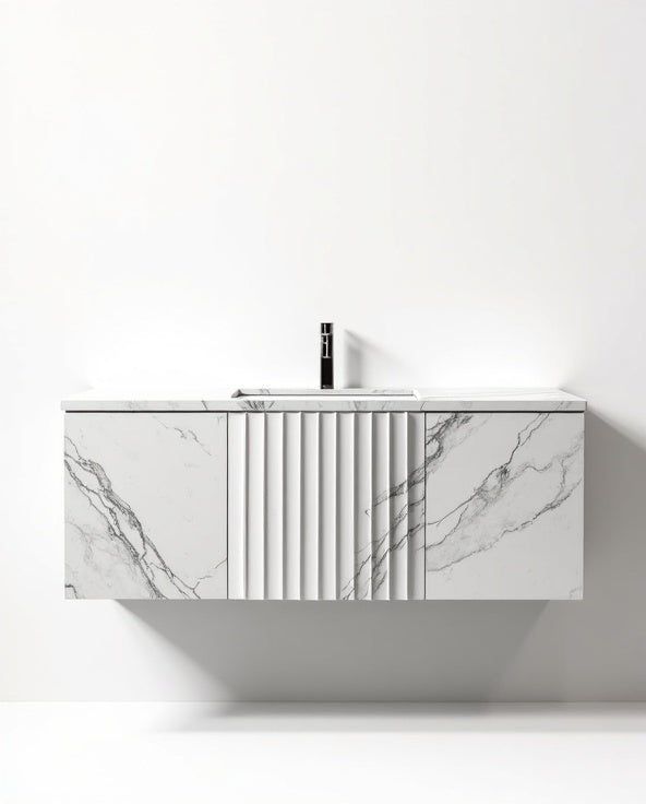 Calacatta Viola Vanity with Fluted Front