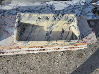 Calacatta Bej Marble Sink 24’’ – Wall Mounted Floating Vanity – Luxury Bathroom Sink Handmade