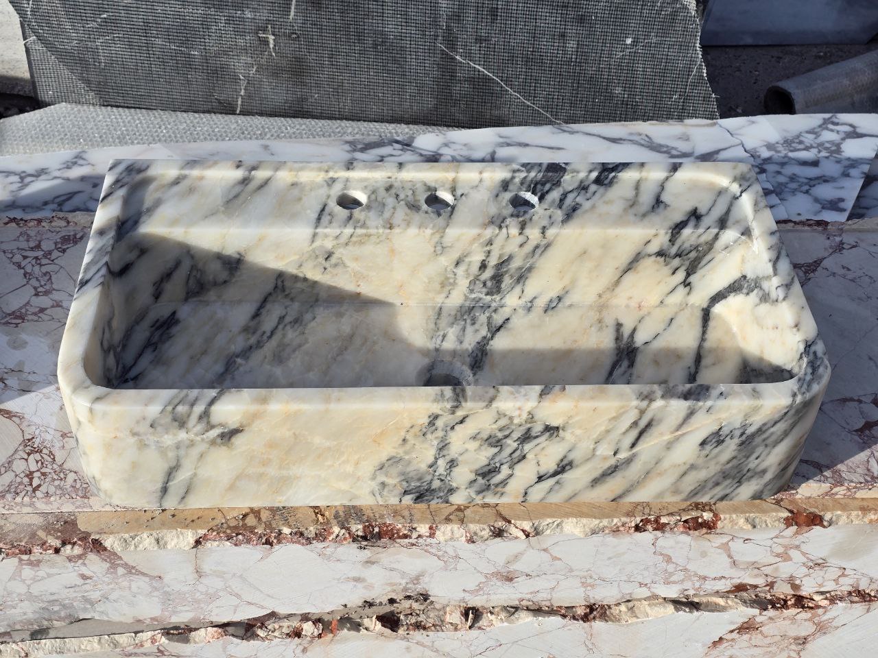 Calacatta Bej Marble Sink 24’’ – Wall Mounted Floating Vanity – Luxury Bathroom Sink Handmade
