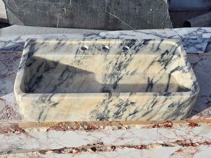Calacatta Bej Marble Sink 24’’ – Wall Mounted Floating Vanity – Luxury Bathroom Sink Handmade