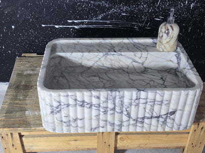 Calacatta Marble Sink 24’’ – Wall Mounted Floating Vanity – Luxury Bathroom Sink Handmade