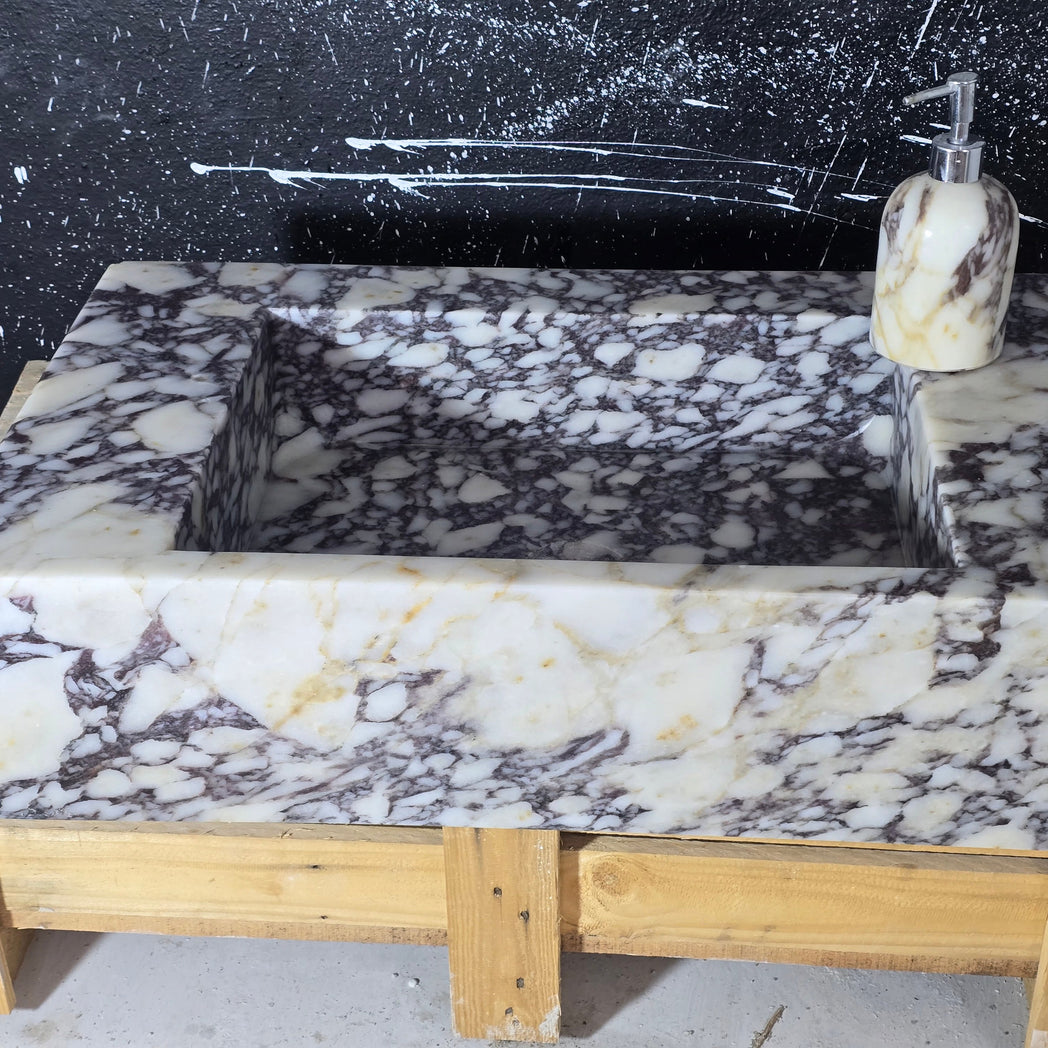 Calacatta Marble Sink – Wall Mounted Floating Vanity – Luxury Bathroom Sink Handmade