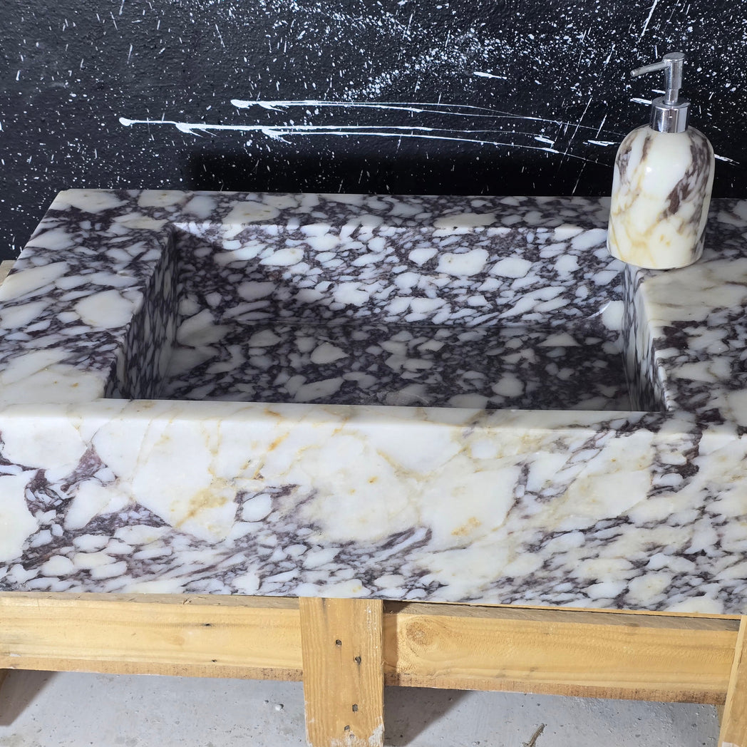Calacatta Marble Sink – Wall Mounted Floating Vanity – Luxury Bathroom Sink Handmade