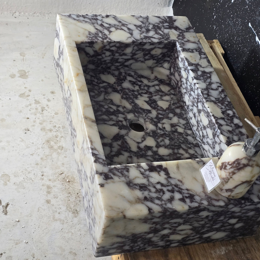 Calacatta Marble Sink – Wall Mounted Floating Vanity – Luxury Bathroom Sink Handmade