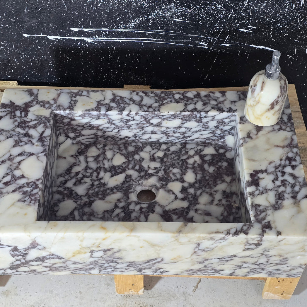 Calacatta Marble Sink – Wall Mounted Floating Vanity – Luxury Bathroom Sink Handmade
