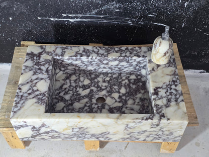 Calacatta Marble Sink – Wall Mounted Floating Vanity – Luxury Bathroom Sink Handmade