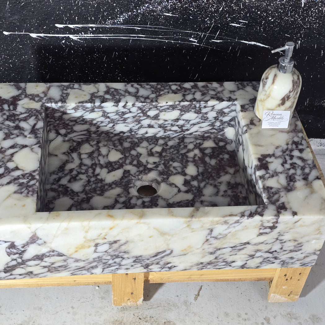 Calacatta Marble Sink – Wall Mounted Floating Vanity – Luxury Bathroom Sink Handmade