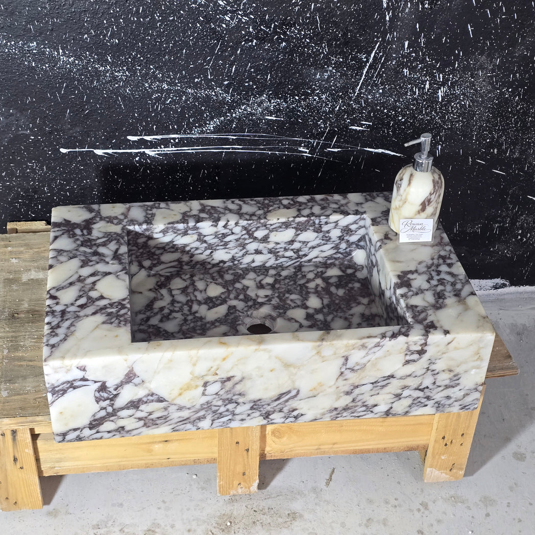 Calacatta Marble Sink – Wall Mounted Floating Vanity – Luxury Bathroom Sink Handmade