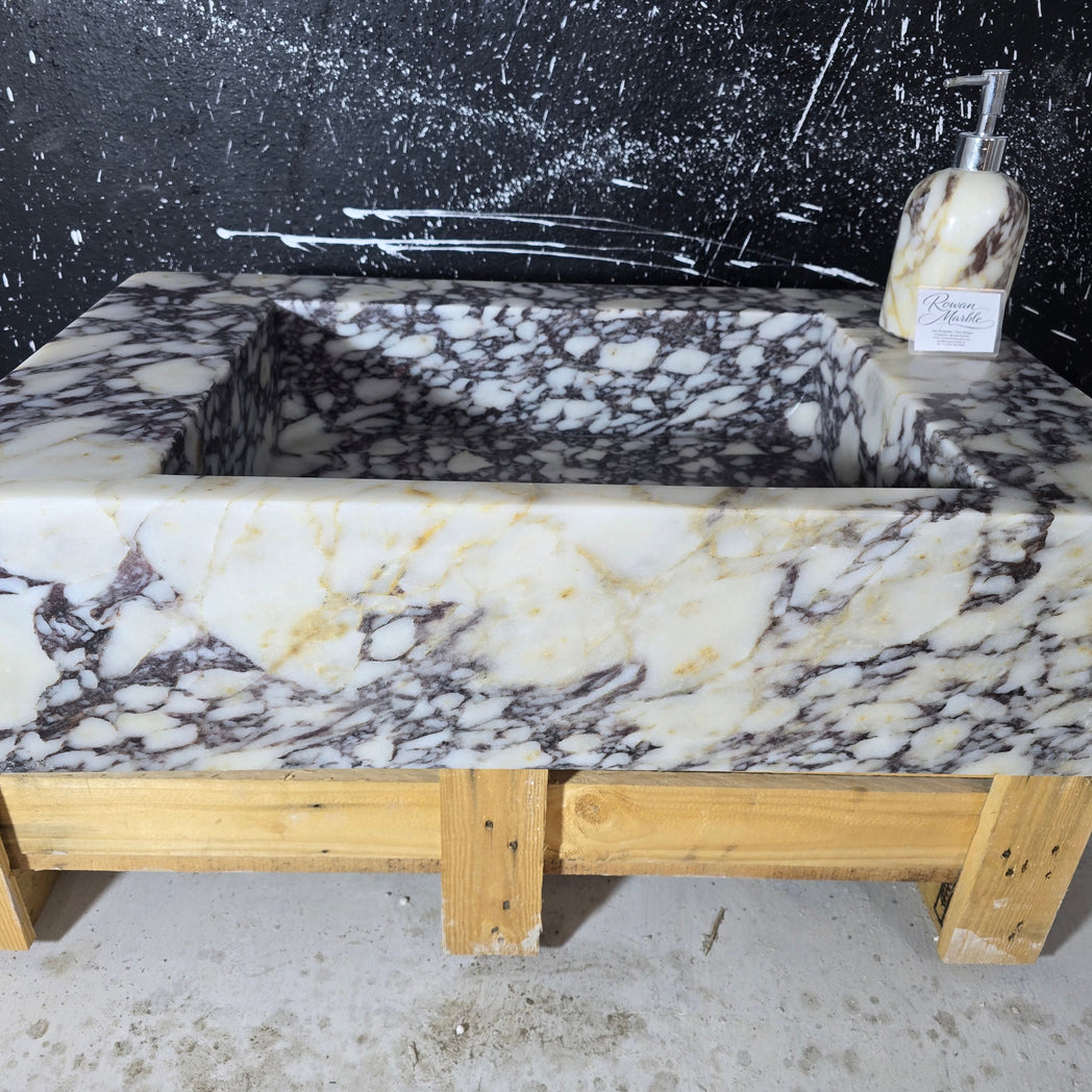 Calacatta Marble Sink – Wall Mounted Floating Vanity – Luxury Bathroom Sink Handmade
