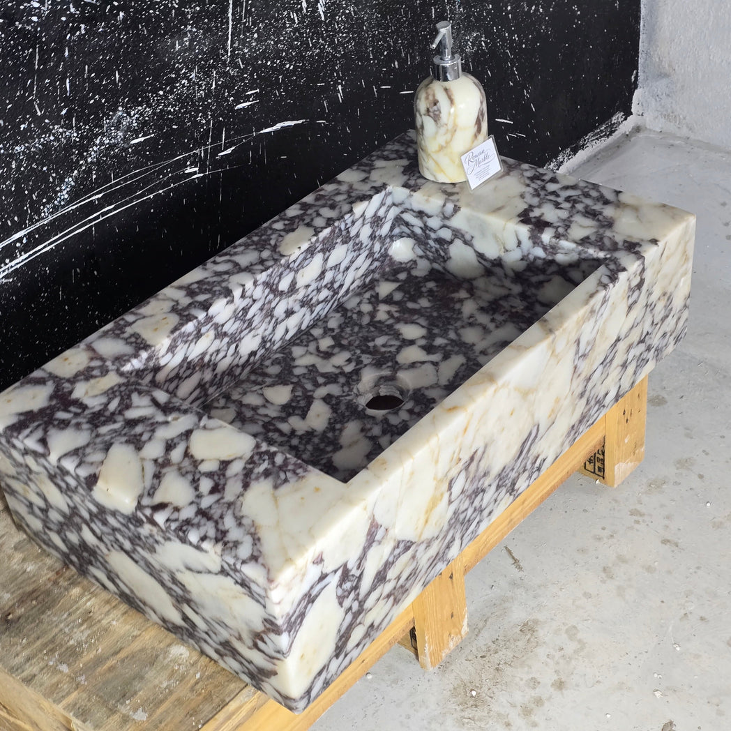 Calacatta Marble Sink – Wall Mounted Floating Vanity – Luxury Bathroom Sink Handmade