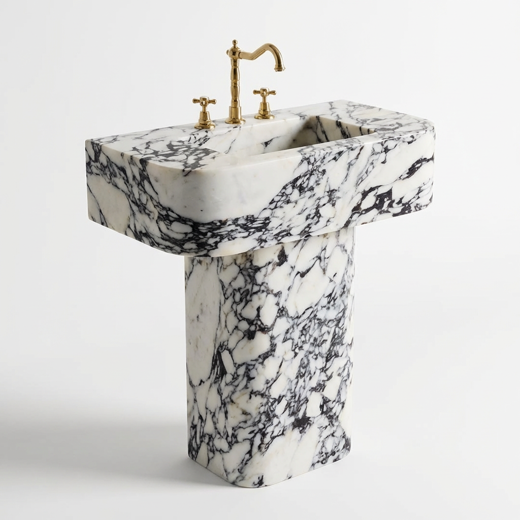 Calacatta Viola Freestanding Marble Sink – Handcrafted Natural Stone - 30W-18D-32H