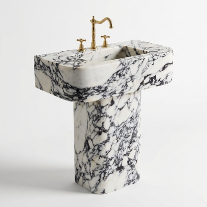 Calacatta Viola Freestanding Marble Sink – Handcrafted Natural Stone - 30W-18D-32H