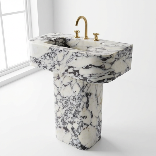 Calacatta Viola Freestanding Marble Sink – Handcrafted Natural Stone - 30W-18D-32H