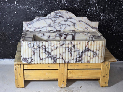 Calacatta Viola with backsplash Fluted Marble Sink 30’’ – Wall Mounted Floating Vanity – Luxury Bathroom Sink Handmade