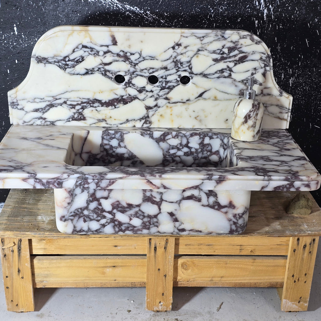 Calacatta Viola with backsplash Marble Sink 30’’ – Wall Mounted Floating Vanity – Luxury Bathroom Sink Handmade