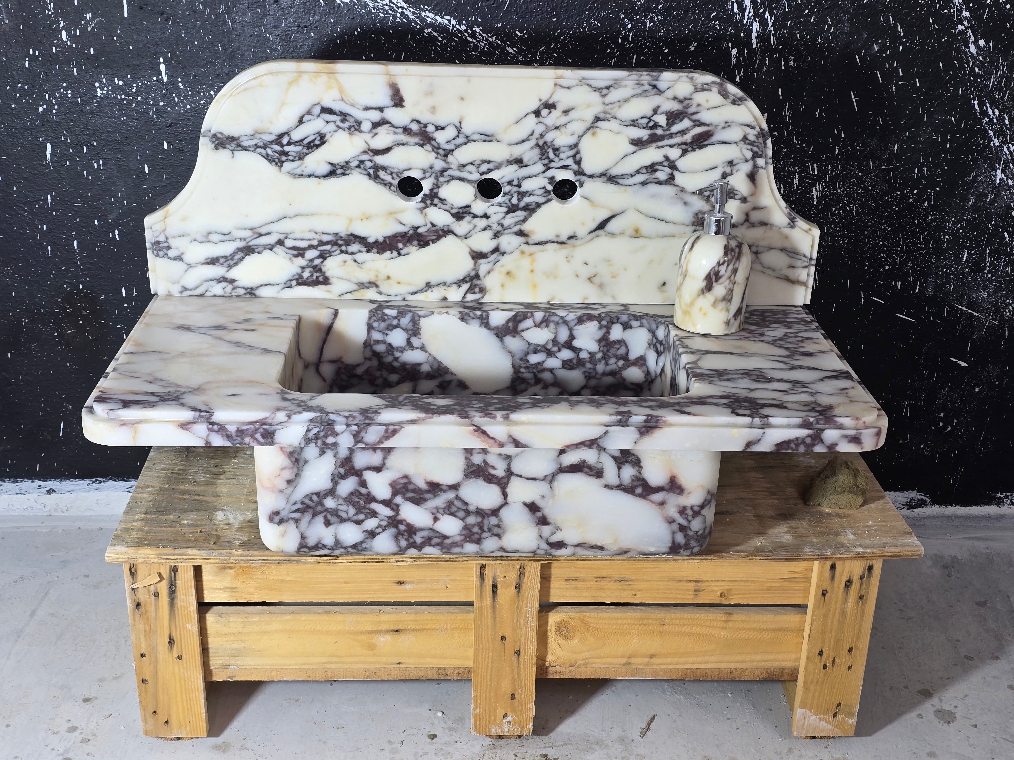 Calacatta Viola with backsplash Marble Sink 30’’ – Wall Mounted Floating Vanity – Luxury Bathroom Sink Handmade