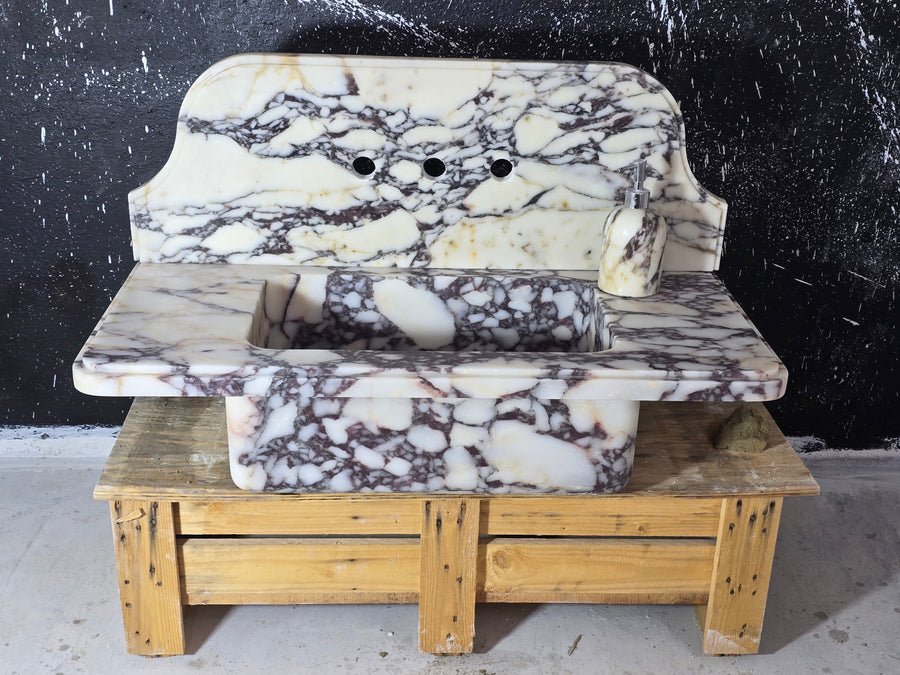 Calacatta Viola with backsplash Marble Sink 30"  – Wall Mounted Floating Vanity – Luxury Bathroom Sink Handmade