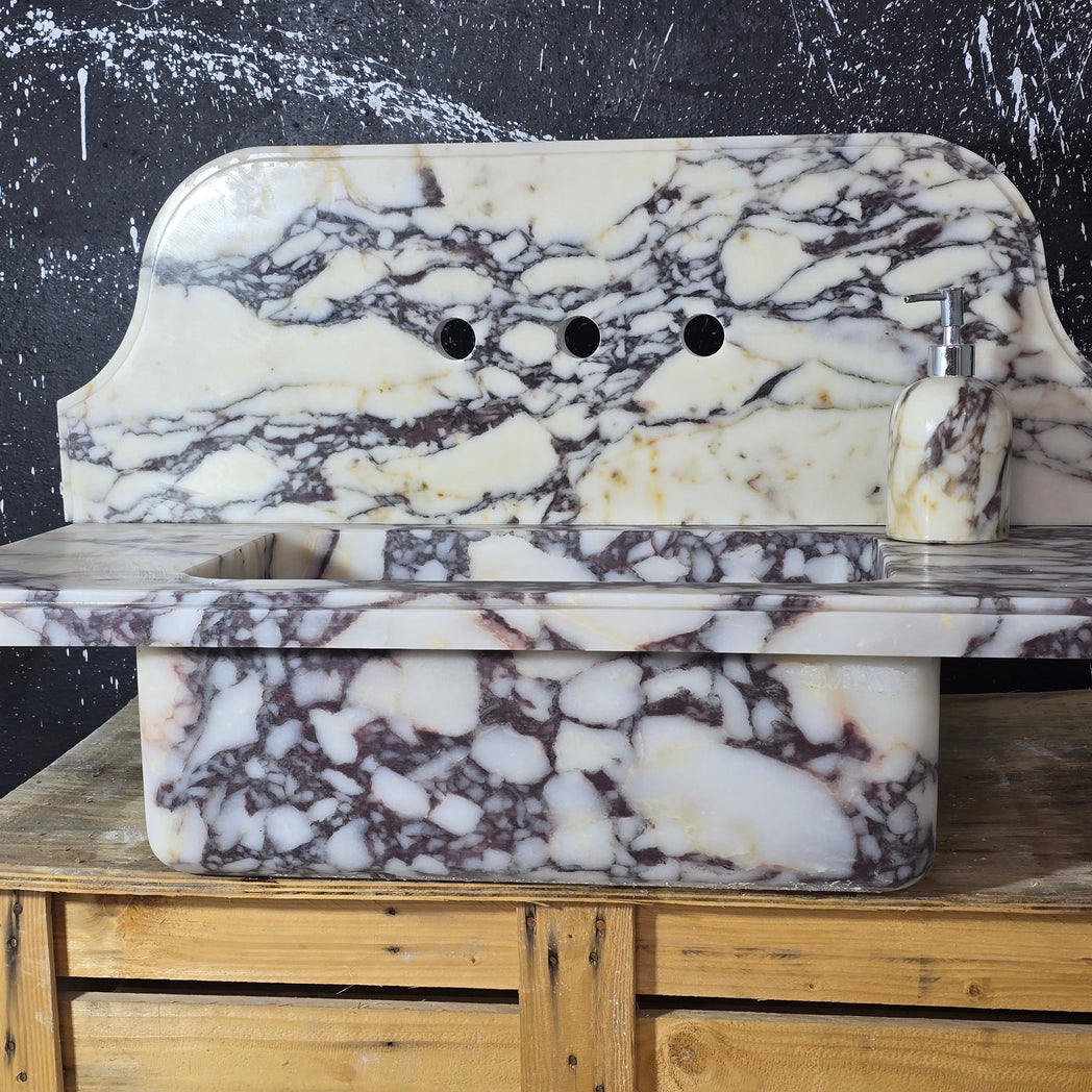 Calacatta Viola with backsplash Marble Sink 30’’ – Wall Mounted Floating Vanity – Luxury Bathroom Sink Handmade