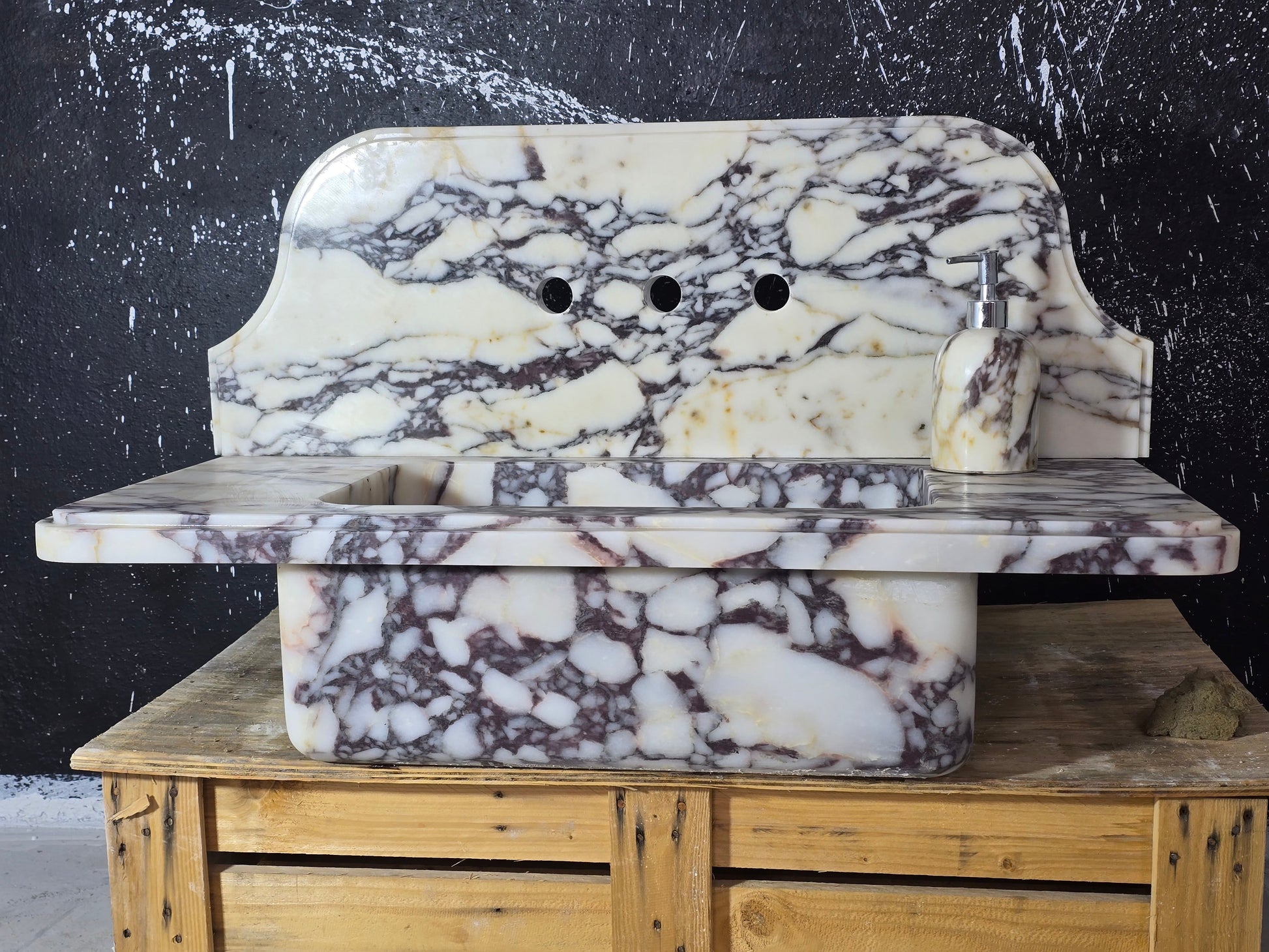 Calacatta Viola with backsplash Marble Sink 30’’ – Wall Mounted Floating Vanity – Luxury Bathroom Sink Handmade