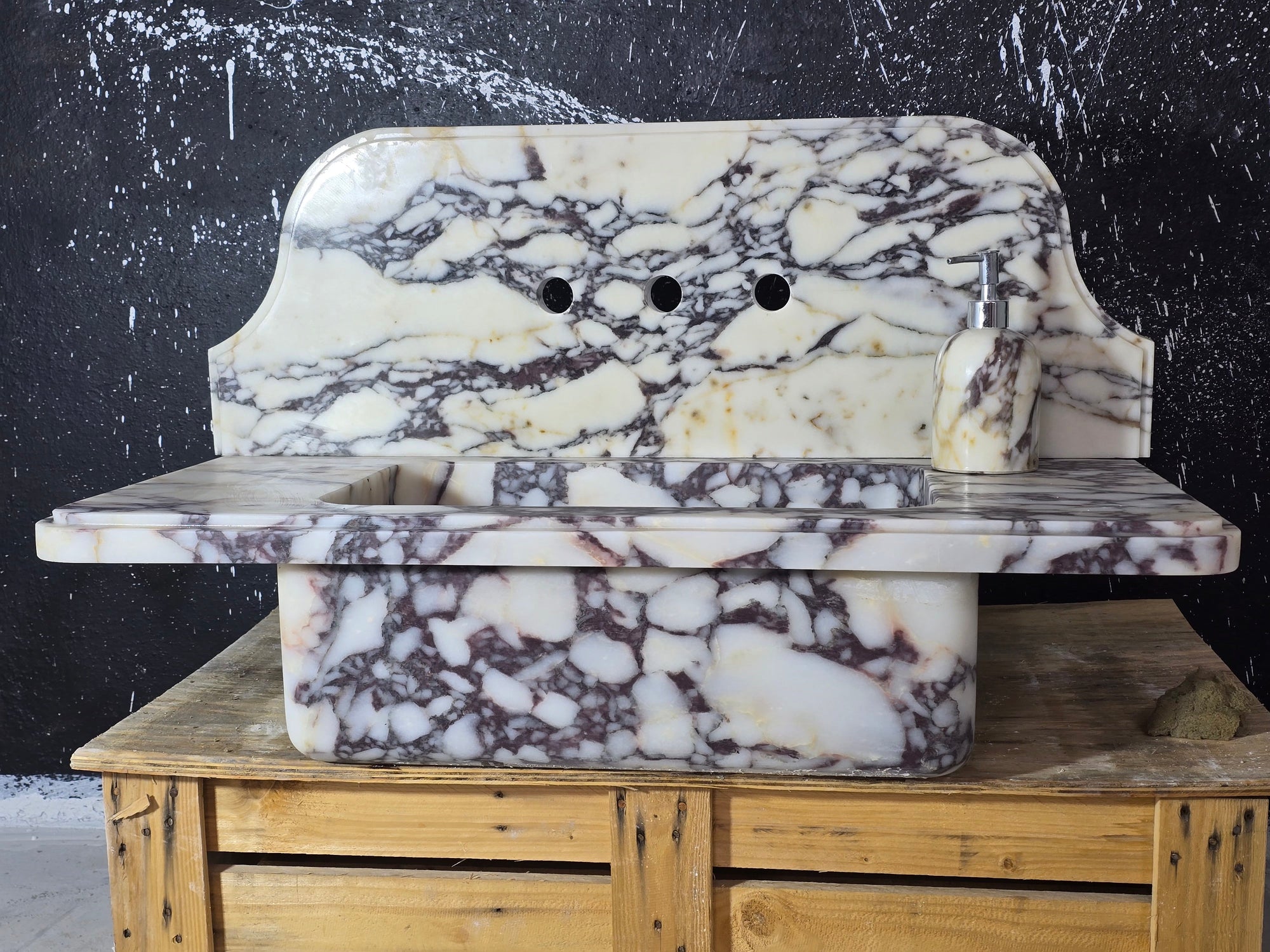 Calacatta Viola with backsplash Marble Sink 30’’ – Wall Mounted Floating Vanity – Luxury Bathroom Sink Handmade