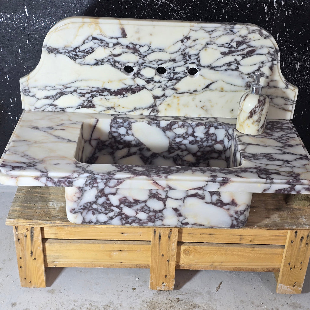Calacatta Viola with backsplash Marble Sink 30’’ – Wall Mounted Floating Vanity – Luxury Bathroom Sink Handmade