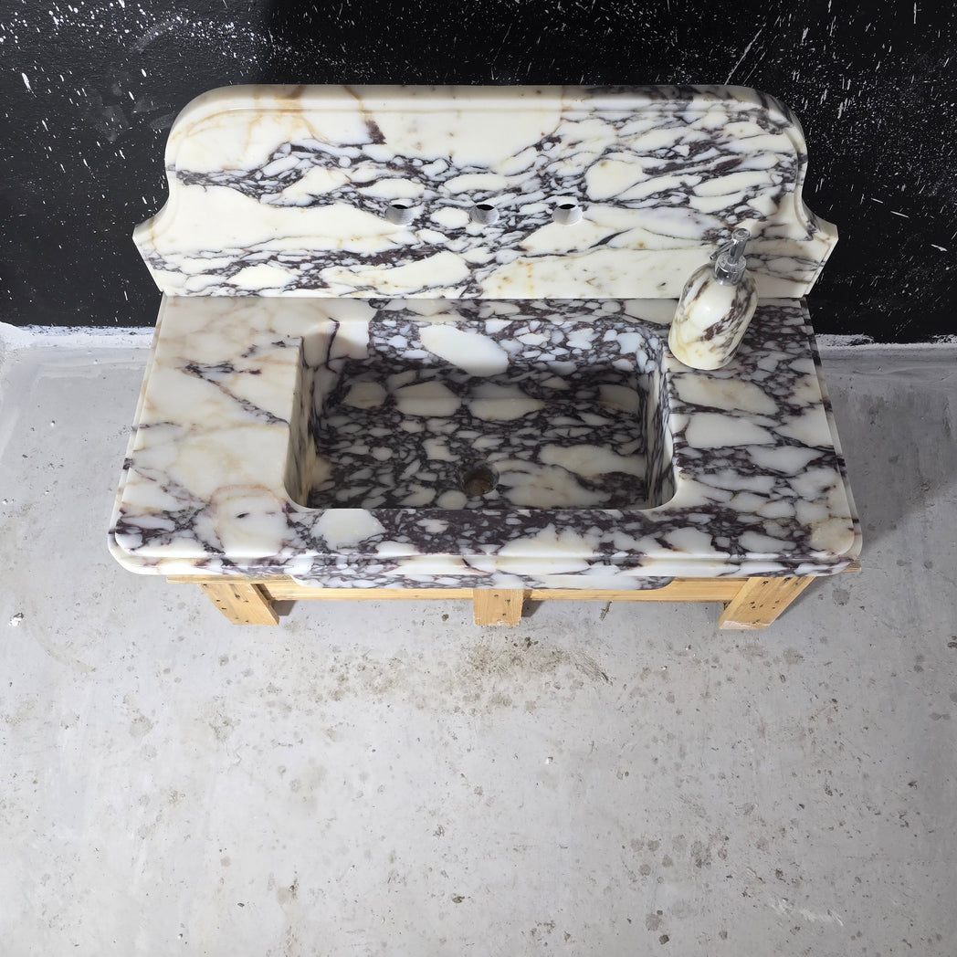 Calacatta Viola with backsplash Marble Sink 30’’ – Wall Mounted Floating Vanity – Luxury Bathroom Sink Handmade