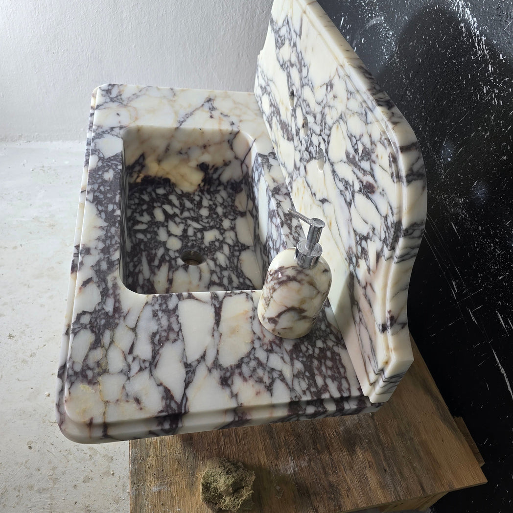 Calacatta Viola with backsplash Marble Sink 30’’ – Wall Mounted Floating Vanity – Luxury Bathroom Sink Handmade